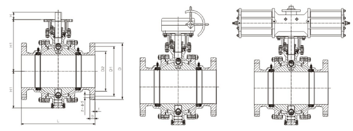 大通徑氣動固定球閥結構圖