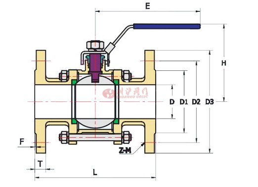 三片式法蘭球閥結構圖
