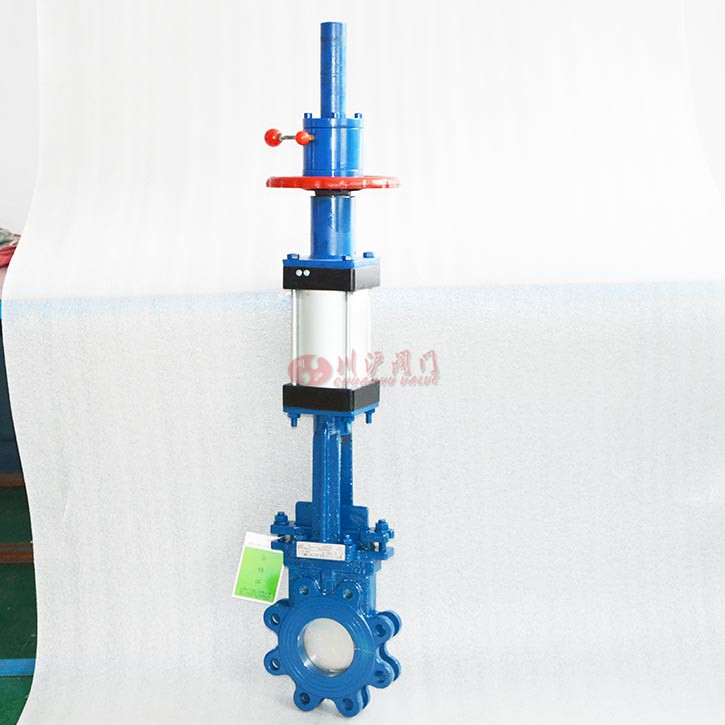 氣動刀閘閥帶手輪實物圖